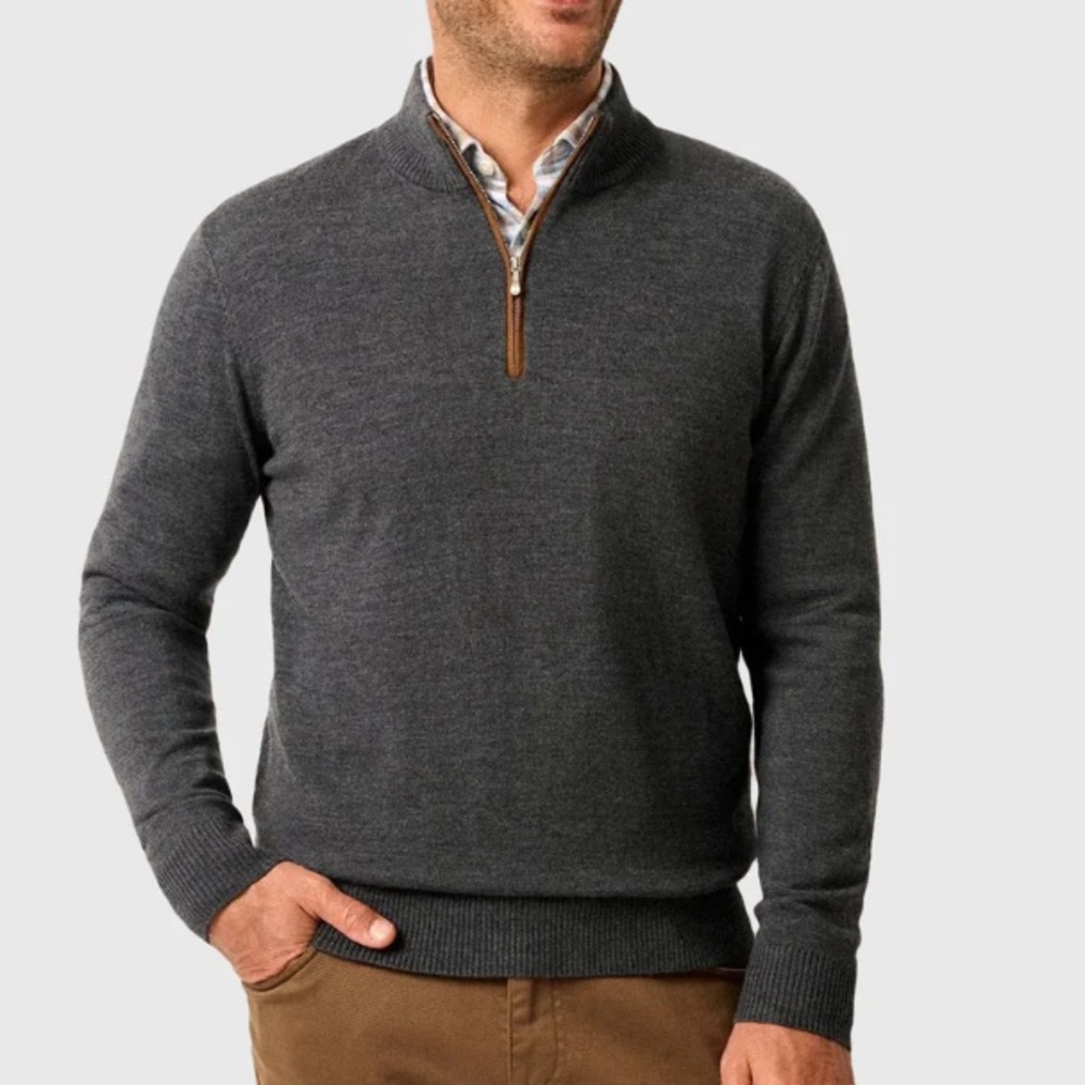 johnnie-O Raynor Merino Wool 1/4 Zip Pullover Sweater Smoke Gray NWOT XXL